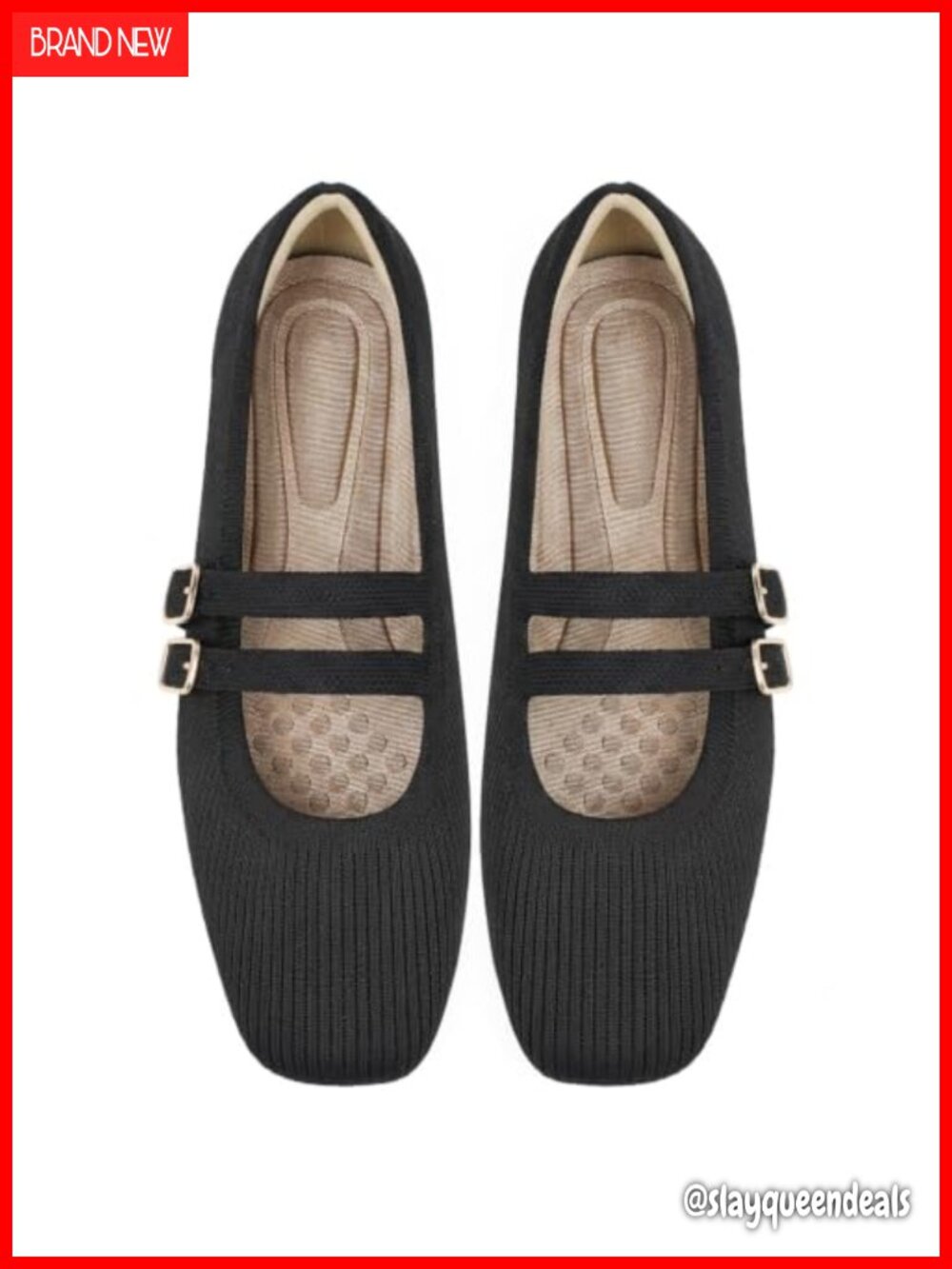 Double Strap Mary Jane Flats Square Toe Knit Ballet Comfort Dressy Casual Shoes
